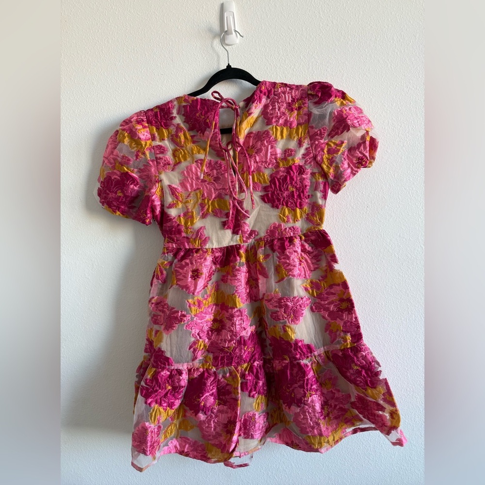 Elliatt Pink Floral Mini Dress with Yellow Accents - Picture 3 of 4